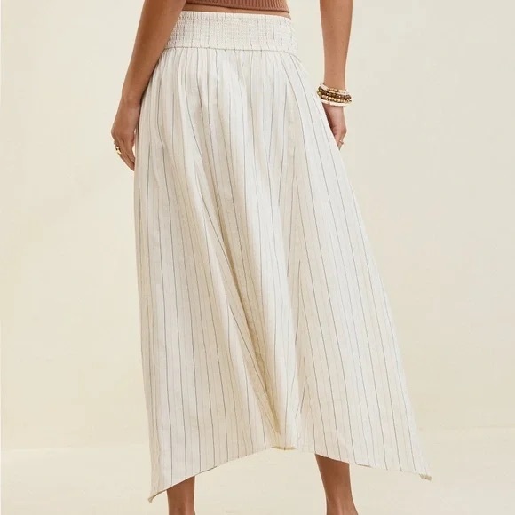 Flare Midi Maxi Skirt Womens Natural White Pin Stripe Black + Tan Fully Lined - Picture 14 of 15